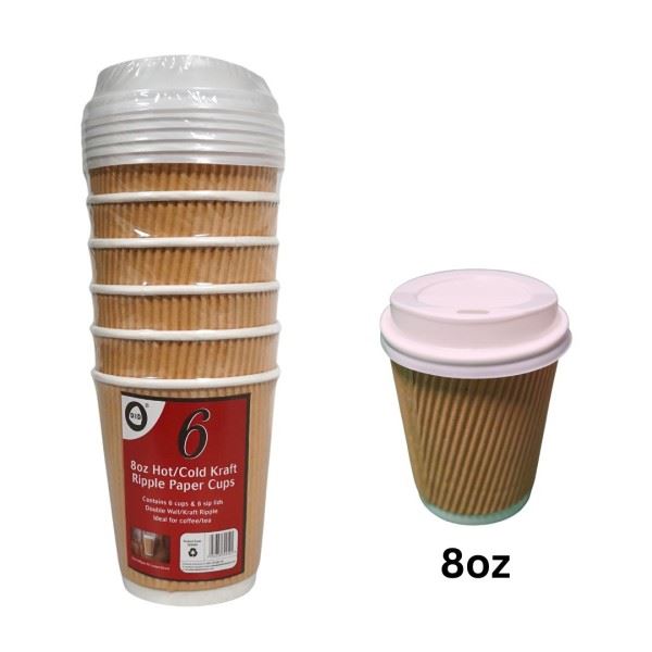 Ripple Wall Cups 8oz with Lids - Kraft Paper Drinkware