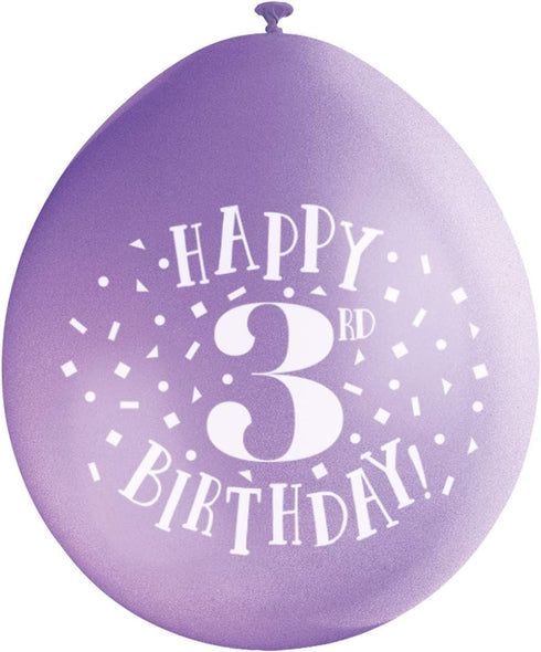 3rd Birthday Balloons - Multicolour Pack of 10 | UNI56035