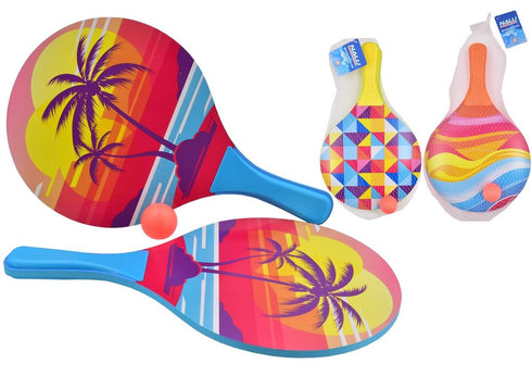 NALLU NEON WOODEN BEACH BATS & BALL SET. TY8709