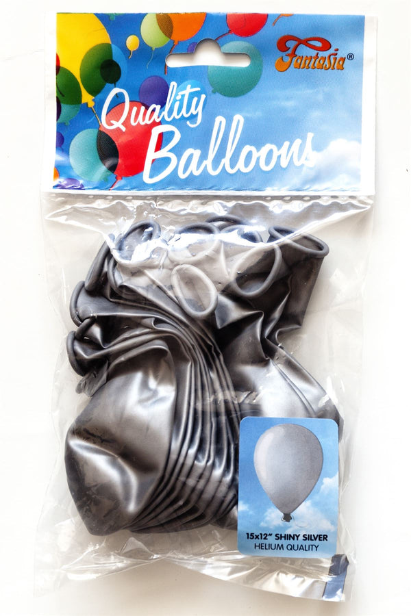 FANTASIA 12 INCH LATEX SHINY SILVER BALLOONS 15/PK. PBSHS