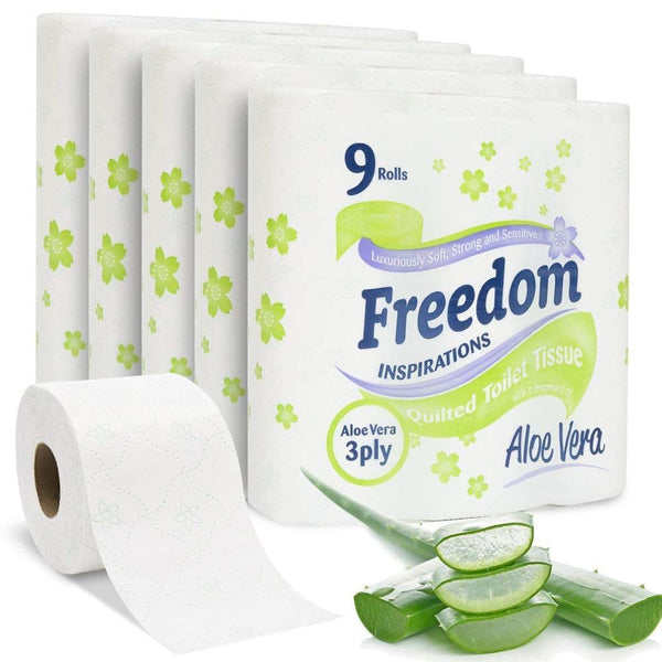 FREEDOM 3 PLY TOILET ROLLS ALOE VERA PACK OF 5 X 9 ROLLS. F0905T3GAVN01 FRT39AV