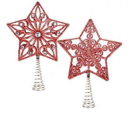 SNOW WHITE GLITTER TREE TOP STAR RED 20CM. PI512019R
