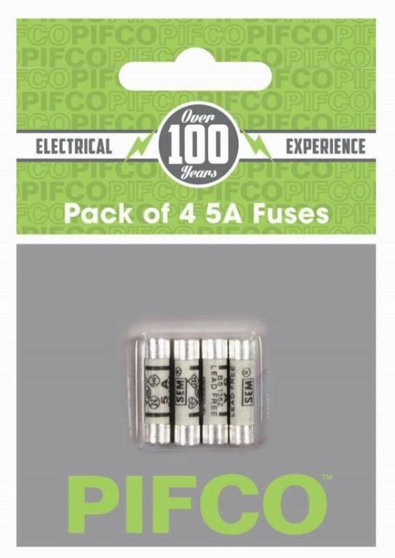 PIFCO 5A Fuse - Mains Replacement Fuses 4-Pack ELA1157