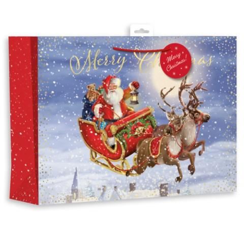 GIFT MAKER EXTRA LARGE CHRISTMAS GIFT BAG - FLYING SANTA ON SLEIGH. GB32X