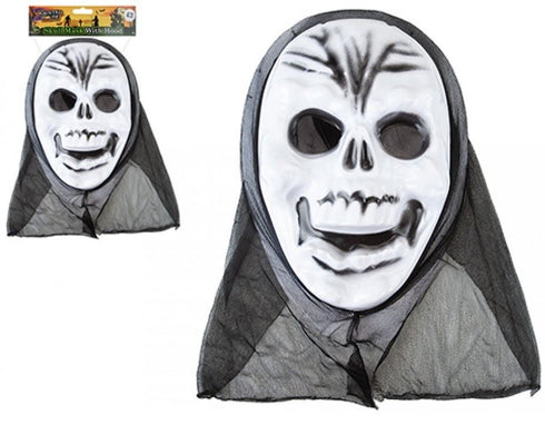 HAUNTED HOUSE HALLOWEEN WHITE SKULL MASK WITH HOOD. PI973137