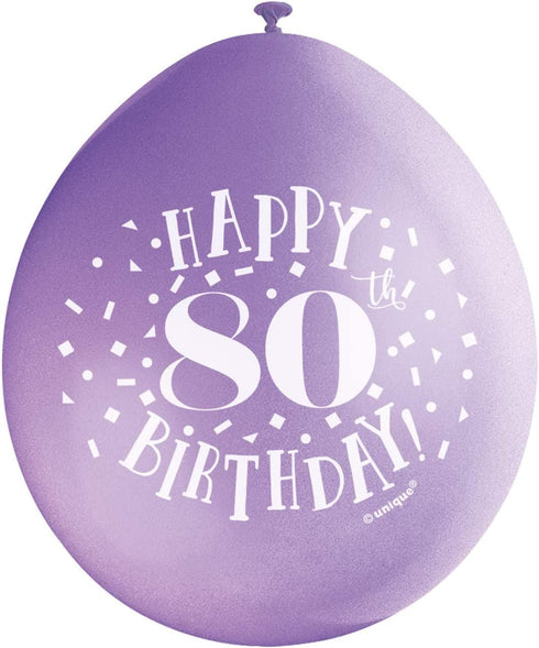 80th Birthday Balloons - Unique Party Happy Latex Pack | UNI56055
