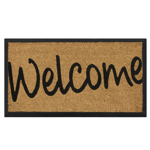 Coir Welcome Doormat - JVL Granite Rubber Tray Base 40x70cm