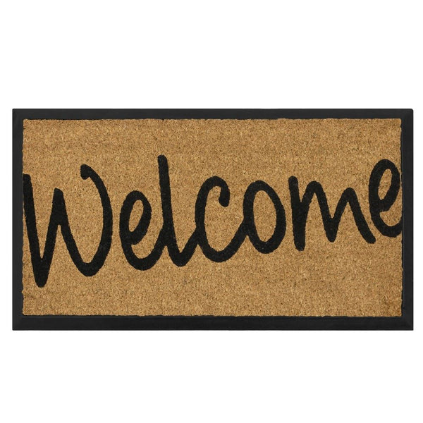 Coir Welcome Doormat - JVL Granite Rubber Tray Base 40x70cm