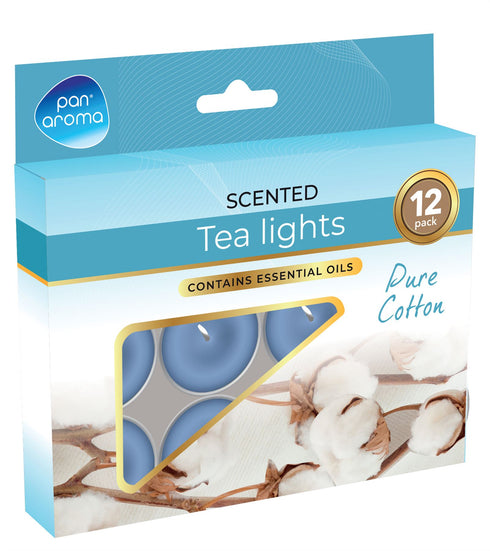 PAN AROMA SCENTED TEA LIGHTS CANDLE 12/PK - PURE COTTON. PAN0628