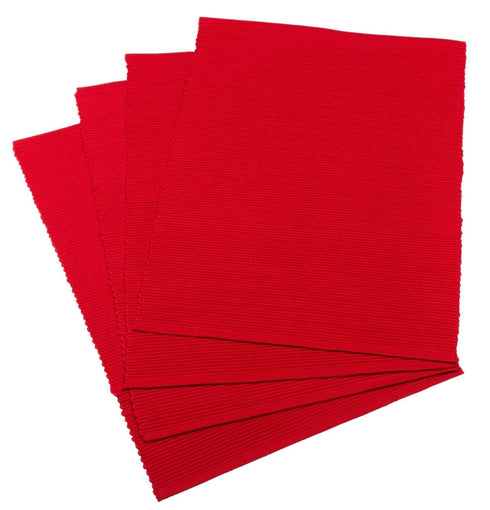 Christmas Table Placemats - Red Ribbed Cotton for Festive Decor