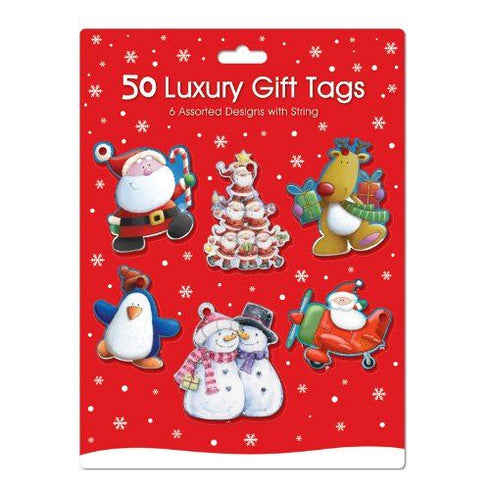 Luxury Christmas Gift Tags - Cute Designs with String (50 Pack)