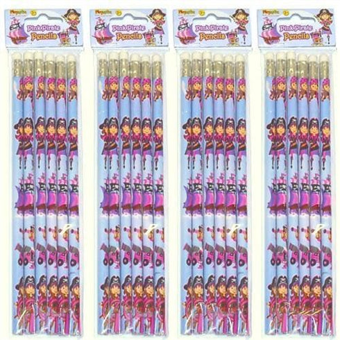 PINK PIRATE FULL LENGTH PENCILS.ERASER TOP - 1 PACK. 150179