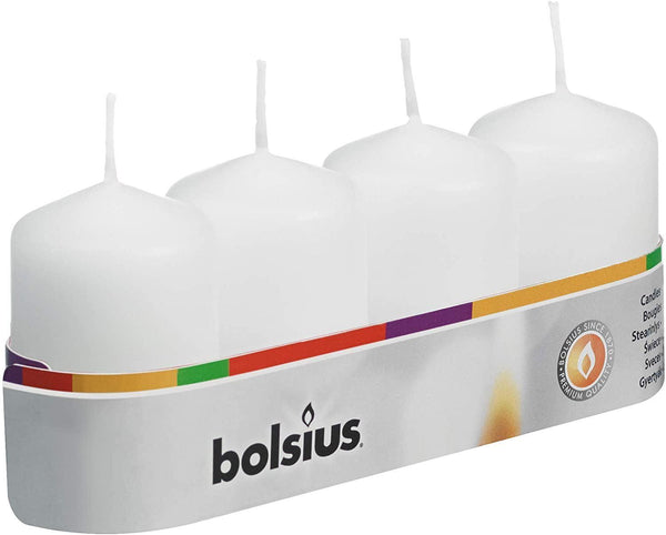 BOLSIUS PILLAR CANDLE WHITE 60MM X 40MM 4/PK. 103612566702