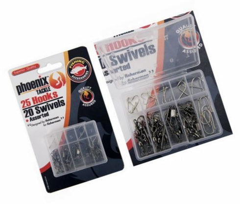 25 SILVER FISHING HOOKS 20 SWIVELS ASSORTED SIZED. P096047