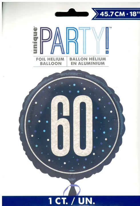 60th Birthday Balloon - Unique Glitz Blue Foil Decoration