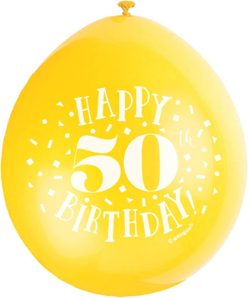 50th Birthday Balloons - UNIQUE PARTY Happy 50th Multicolour Pack