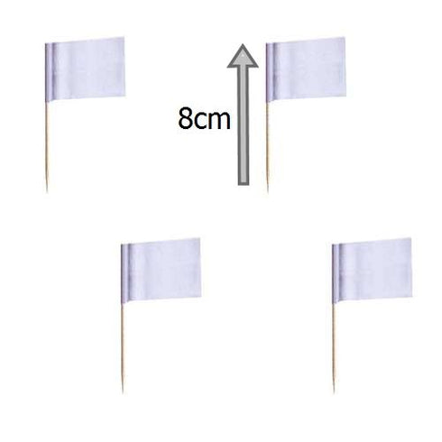 500 WHITE FLAG PICKS 8CM WRITE ON FLAG ON OWN MESSAGE. 16596