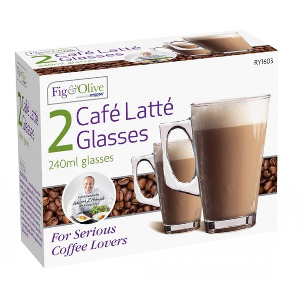 Latte Glasses Set - 2 Cafe Latte 240ml Elegant Cups RY1603