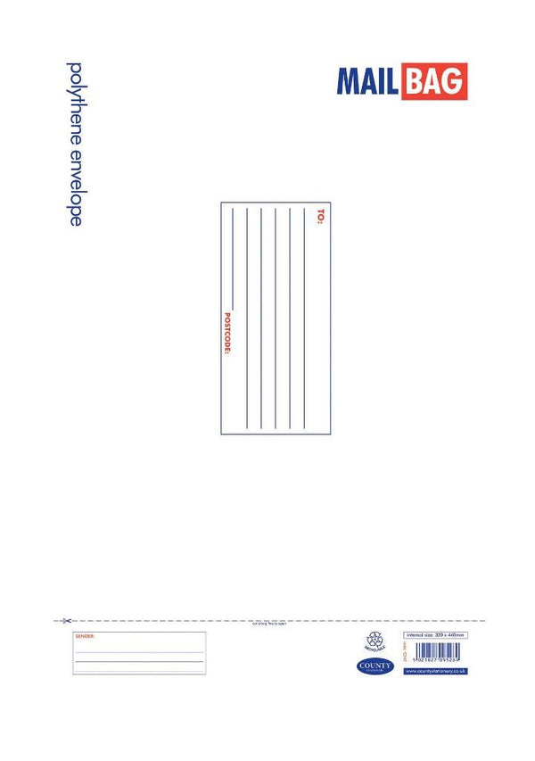 Large Polythene Mail Bags - White 320x440mm Pack of 25