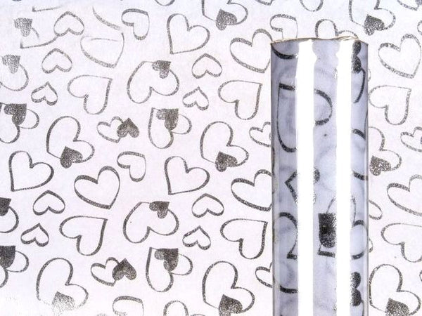 WHITE DECO FABRIC WITH SILVER HEARTS 5M. 960402