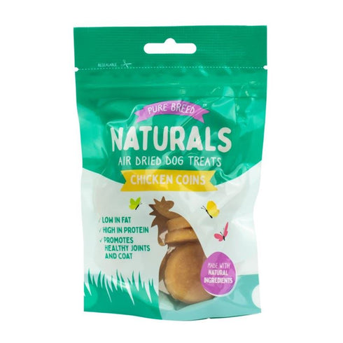 PURE BREED NATURALS AIR DRIED CHICKEN COINS DOG TREATS 80GM. OL324660