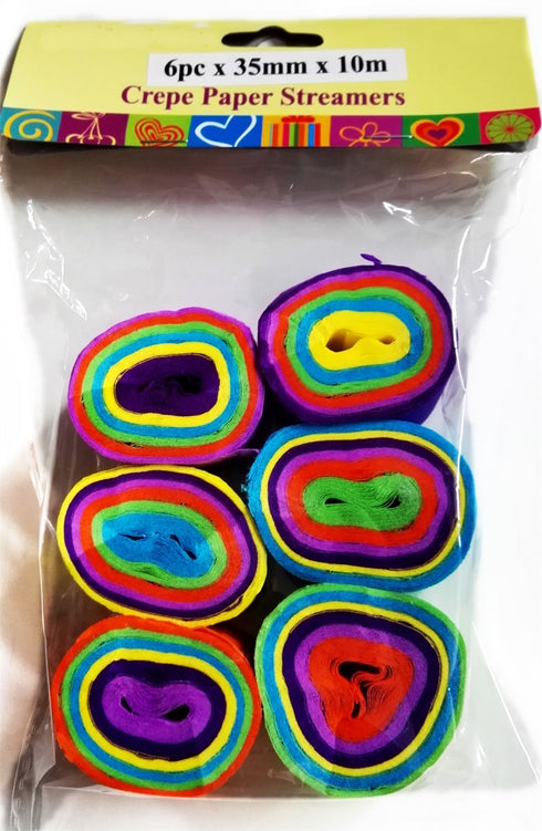Crepe Paper Streamers - Colorful Party Decorations 6 Pack