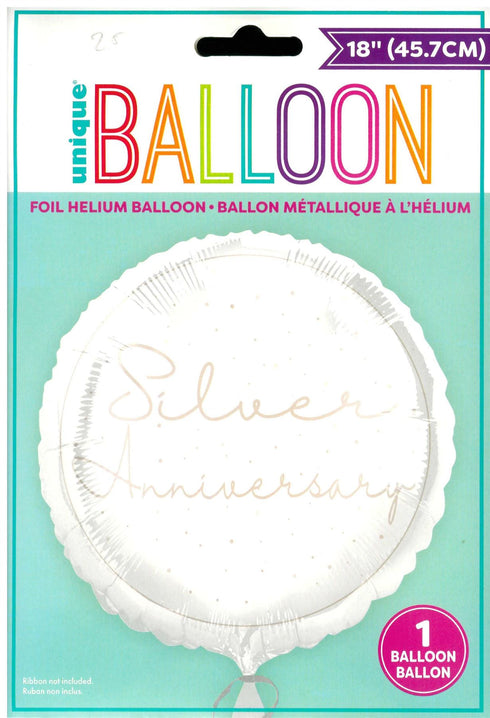 Silver Anniversary Balloon - Unique 18" Round Foil Decoration