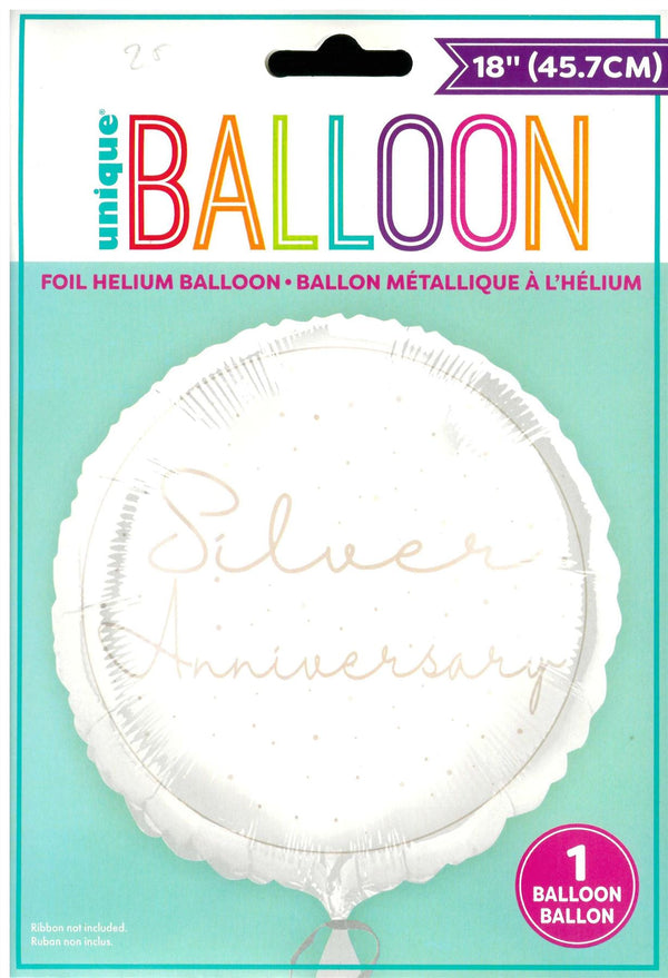 Silver Anniversary Balloon - Unique 18" Round Foil Decoration
