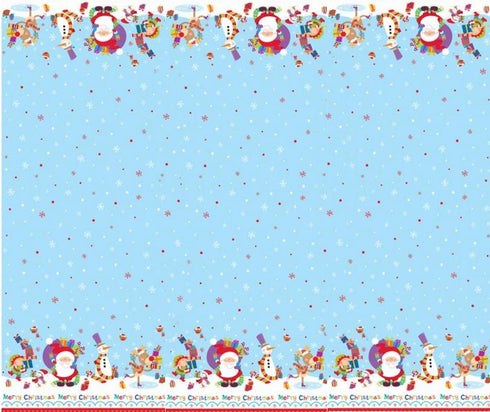 CHRISTMAS PLASTIC TABLECOVER CUTE SANTA & SNOWMAN 120CM X 180CM. KCBT