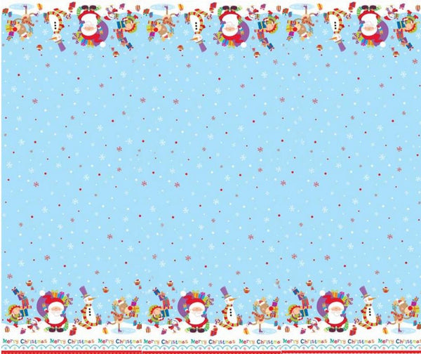 CHRISTMAS PLASTIC TABLECOVER CUTE SANTA & SNOWMAN 120CM X 180CM. KCBT