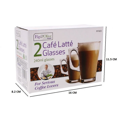 Latte Glasses Set - 2 Cafe Latte 240ml Elegant Cups RY1603