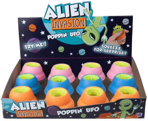 ASSORTED COLUR ALIEN INVASION POPPIN UFO TOY. 1350001