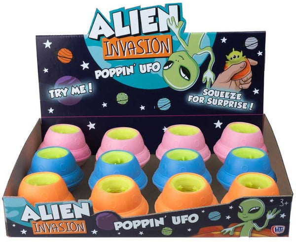 ASSORTED COLUR ALIEN INVASION POPPIN UFO TOY. 1350001