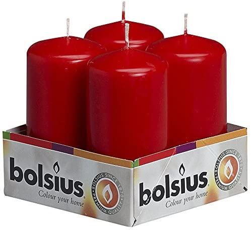 BOLSIUS PILLAR CANDLE RED 100MM X 48MM 4/PK. 103613300941