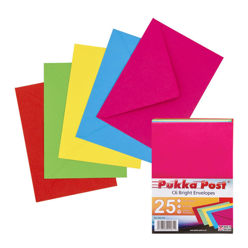 PUKKA C6 BRIGHT COLOURS ENVELOPES 114MM X 162MM 25/PK. 9061-ENV