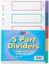 A4 Divider Tabs - Multicoloured Polypropylene 5 Part | TIGER T301062