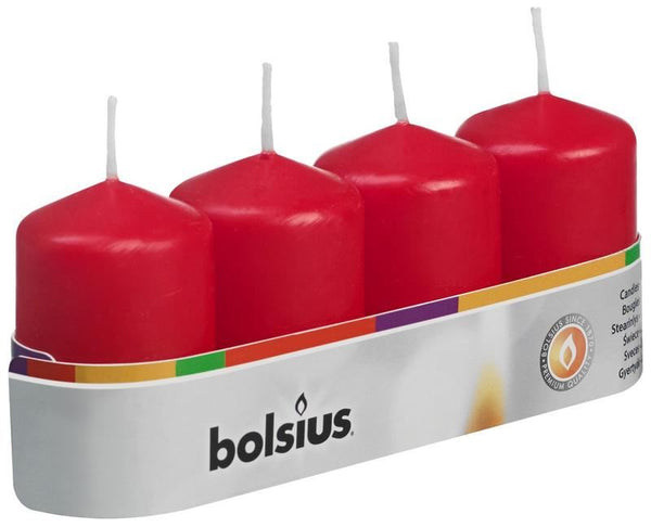 BOLSIUS PILLAR CANDLE RED 60MM X 40MM 4/PK. CN5540