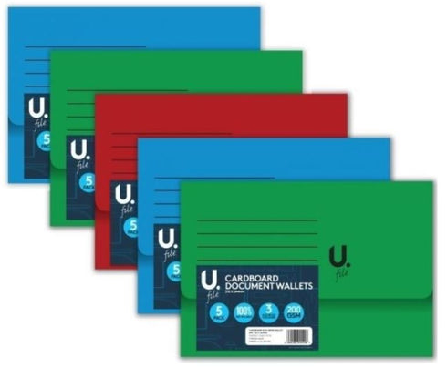 Document Wallets Pack - A4 Cardboard 200 GSM Assorted, P2778