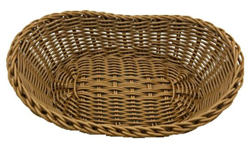 POLY WOOD EFFECT OBLONG WOOVEN BREAD / FRUIT BASKET 22CM X 13CM X 5.5CM. CH31097