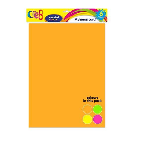 CRE8 A3 NEON COLOURED CARD 6 SHEETS. P2002