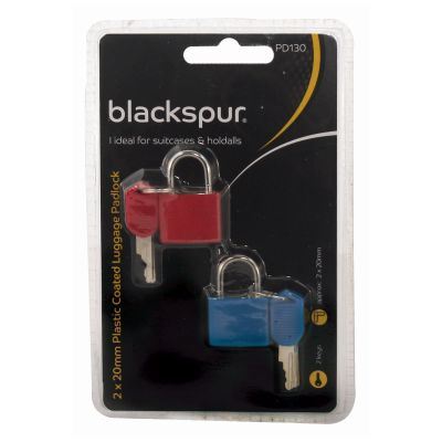 Luggage Padlock 20mm - BLACKSPUR Plastic Coated 2-Pack BBPD130