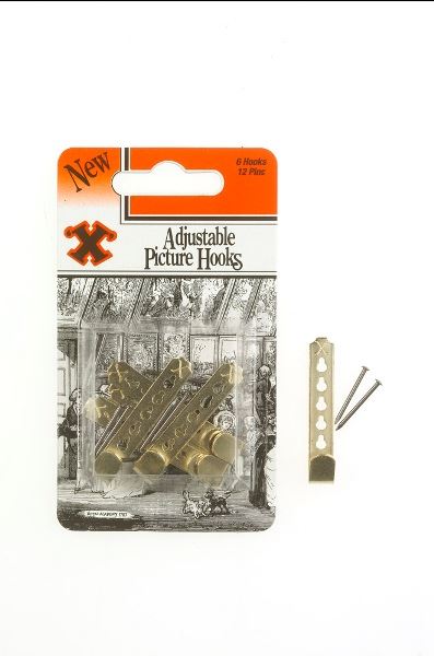 Adjustable Picture Hooks - Brass Plated 6-Pack FS12872