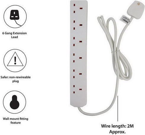 6 Gang Extension Lead - PIFCO 2M Power Strip | PIF2066