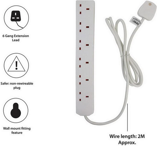 PIFCO 6 GANG EXTENSION LEAD 2M 13A 250V AC. PIF2066