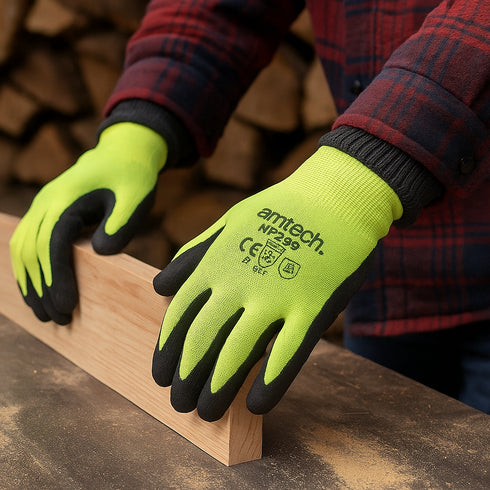 Latex Coated Gloves - AMTECH HI-VIS Work Gloves Medium Size