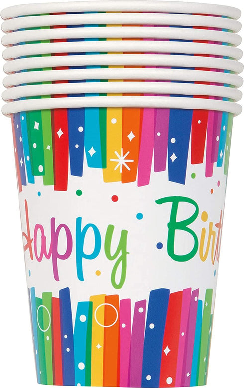 Rainbow Birthday Cups - 9oz Party Cups 8/Pack | UNI49566