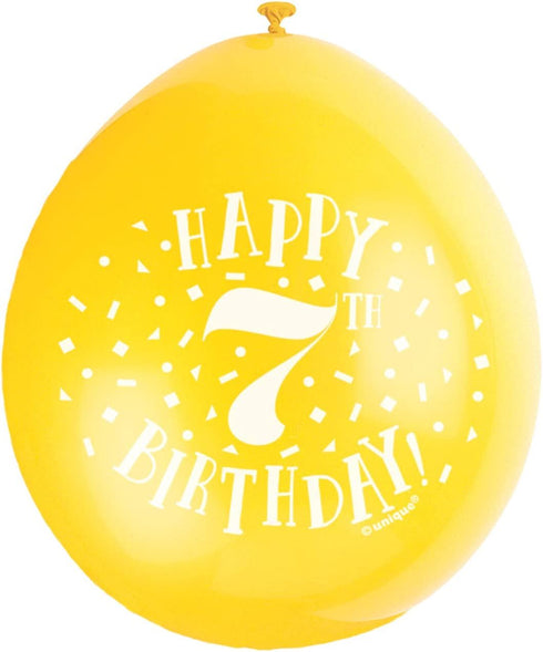 7th Birthday Balloons - Unique Party Happy Multicolour Pack