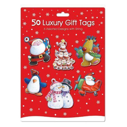 Luxury Christmas Gift Tags - Cute Designs with String (50 Pack)