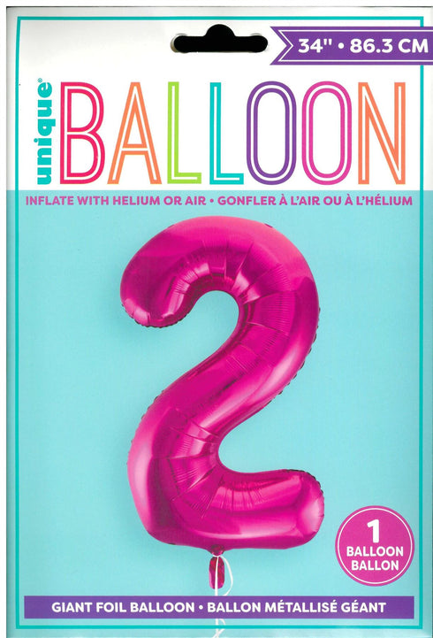 Pink Number 2 Balloon - Perfect for 2nd Birthday Parties | UNI55732