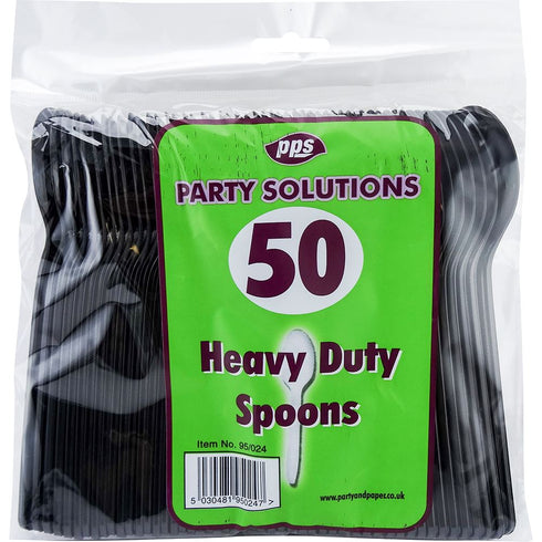 Heavy Duty Plastic Spoons - Black, 50 Pack PPS95024